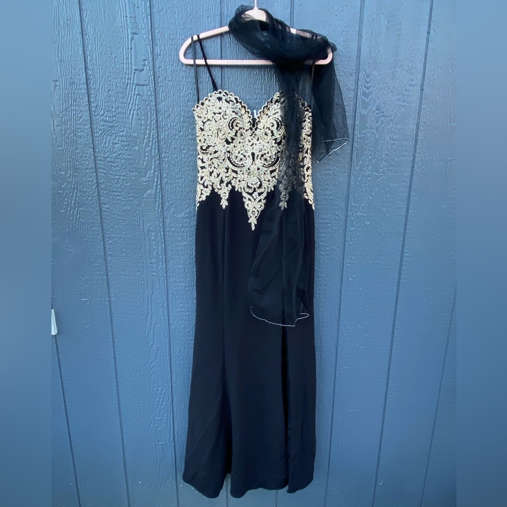 Let’s Black/Gold Ball Gown Prom Dress